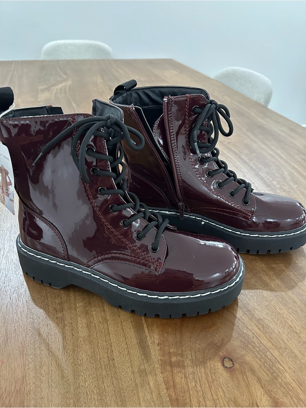 Sincerely Jules Burgundy Patent Lace-Up Platform Boots - Picture 1 of 6